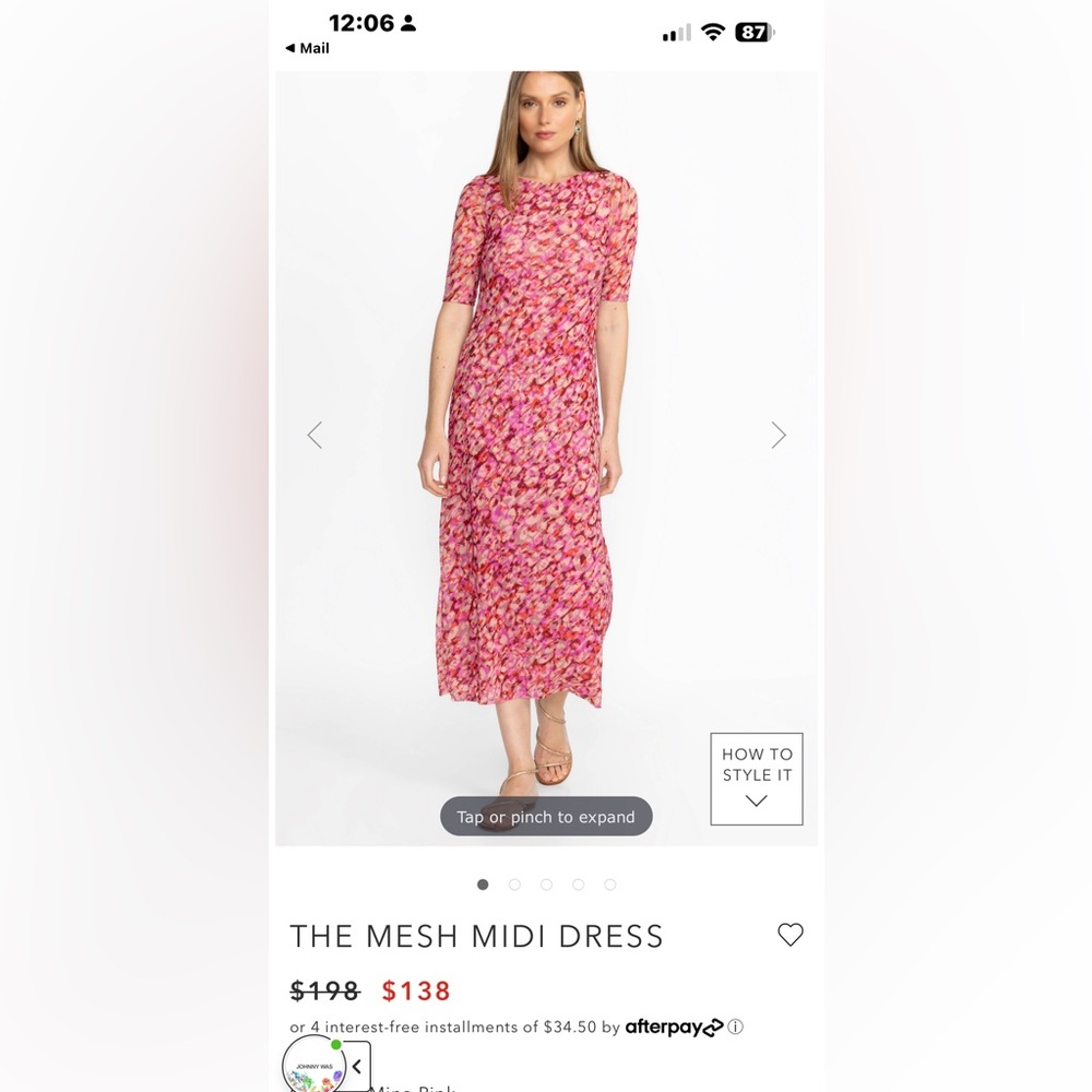 Johnny Was Pink Floral Mesh Dress